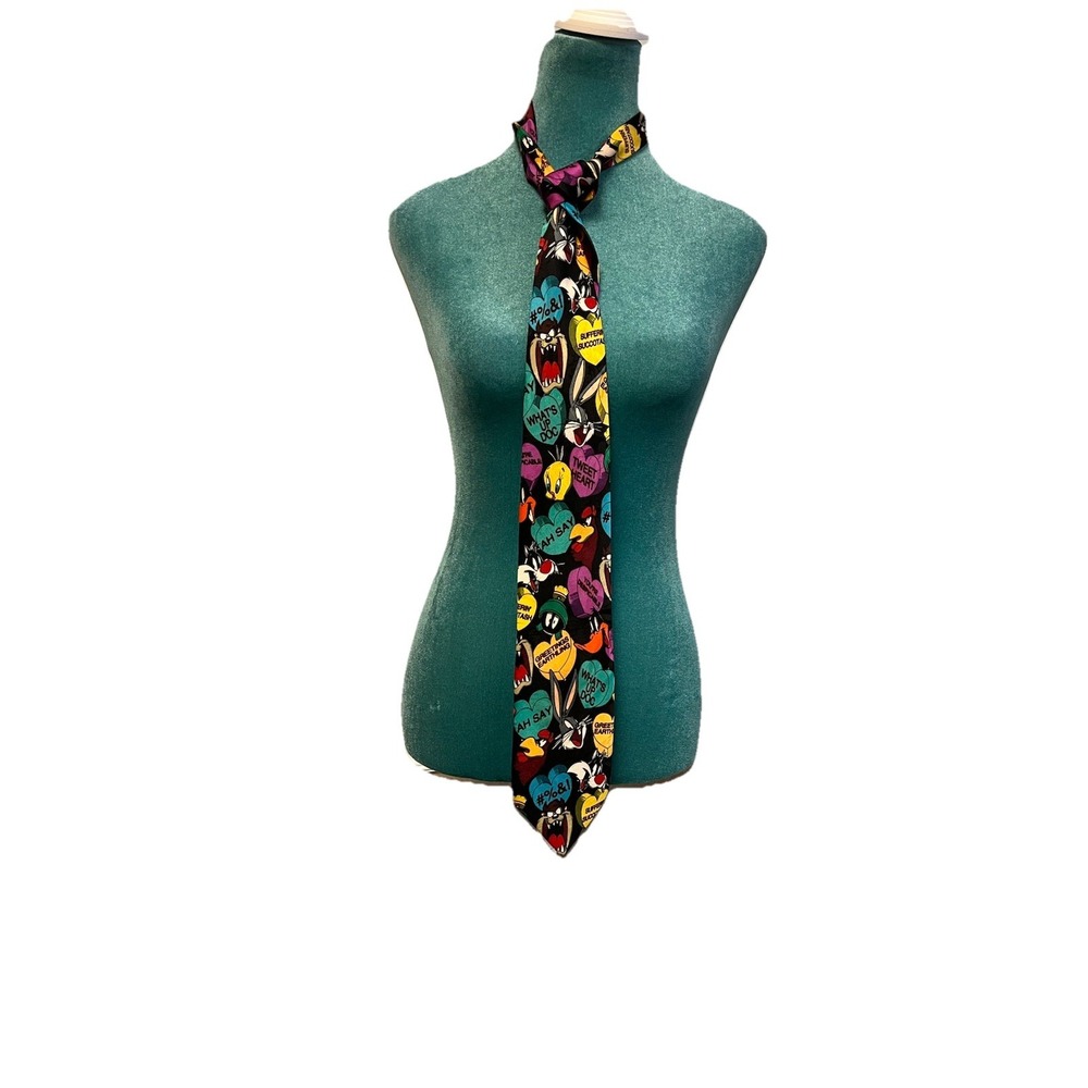 Vintage 1994 Looney Tunes Mania Valentine's Day Necktie Bugs Bunny Taz Daffy